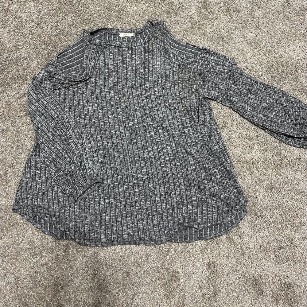EUC Cold shoulder Love In long sleeve sweater